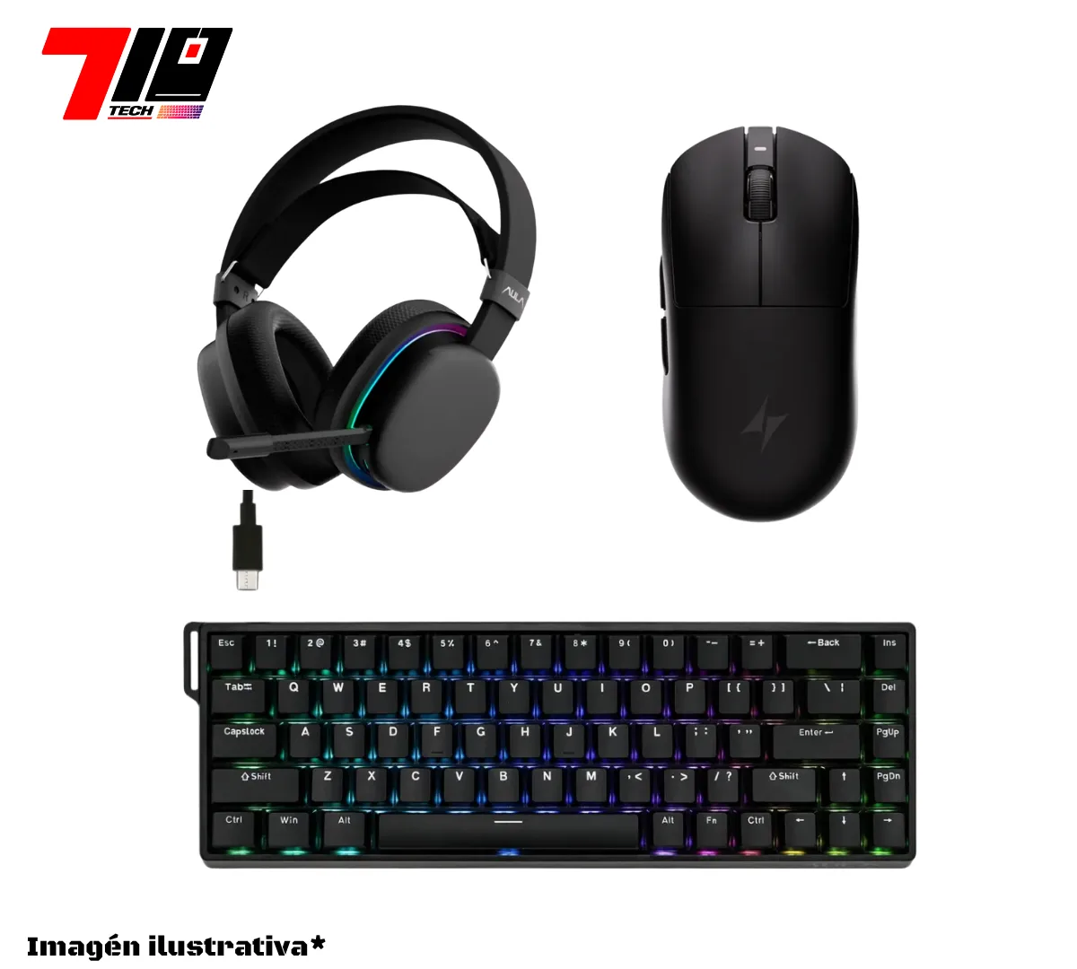 Combo Auricular G7 + Mouse A9 Plus 2.0 + Teclado Win68he Black Standard
