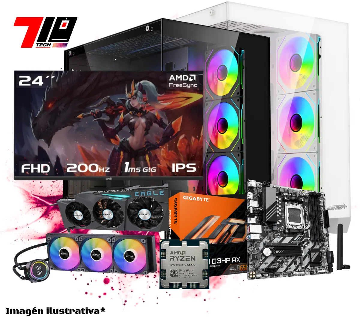 Pc Gamer Ryzen 7 7800x3d + Rtx 3080 Ti 12gb AM5 + Monitor Raptor Hawk Eye 24 Ips Fhd 200hz 1ms