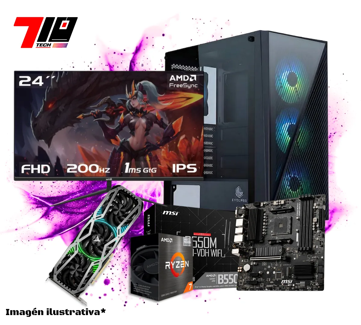 Pc Gamer Ryzen 7 5700 + Rtx 3070 8gb AM4 + Monitor Teros Gaming 24.5" Plano 180hz 1ms