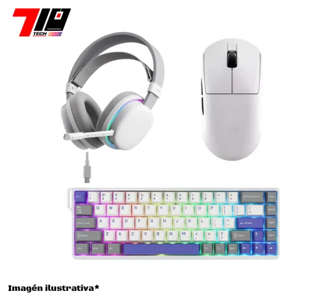 Combo Auricular G7 + Mouse A9 Plus 2.0 + Teclado Win68he Max White Blue Grey
