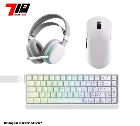 Combo Auricular G7 + Mouse A9 Plus 2.0 + Teclado Mercury68 White