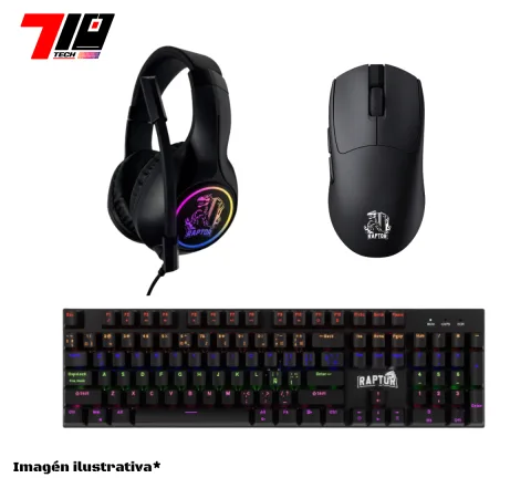 Combo Auricular Raptor Shadow Core Rgb + Mouse Storm Grip Wireless + Teclado M104 Black