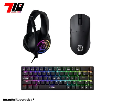 Combo Auricular Raptor Shadow Core Rgb + Mouse Storm Grip Wireless + Teclado M68 Black