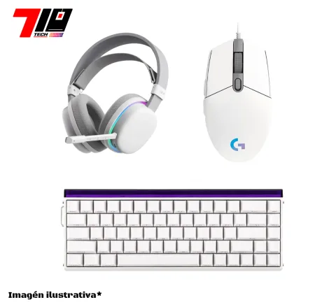 Combo Auricular G7 + Mouse G203 Lightsync + Teclado 68 He White Sideprint