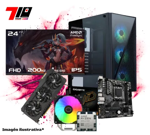 Pc Gamer Ryzen 5 7600X + Rtx 3070 Ti 8gb AM5 + Monitor Raptor Hawk Eye 24 Ips Fhd 200hz 1ms
