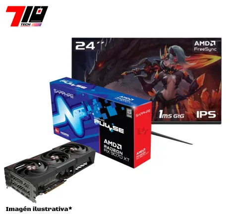 Rx 9070 Xt 16gb Nueva + Monitor Raptor Hawk Eye 24 Ips Fhd 200hz 1ms