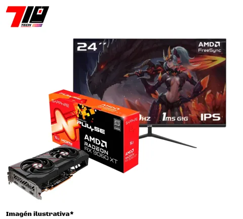 Rx 9060 Xt 16gb Nueva + Monitor Raptor Hawk Eye 24 Ips Fhd 200hz 1ms